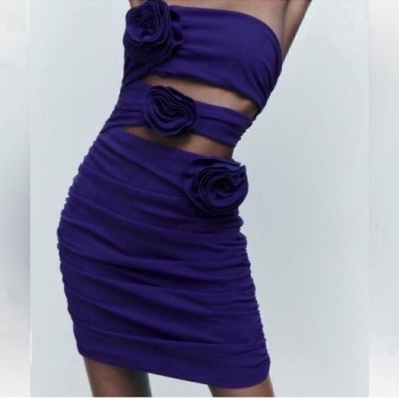 Zara Strapless Purple/Blue Dress(Size Large) - Picture 2 of 9